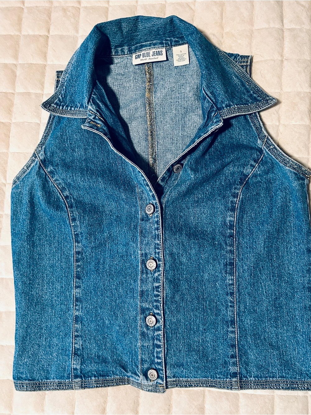 GAP Blue Jeans Vintage Denim Sleeveless Button-Front Vest Top Y2K (Fits Like XS)